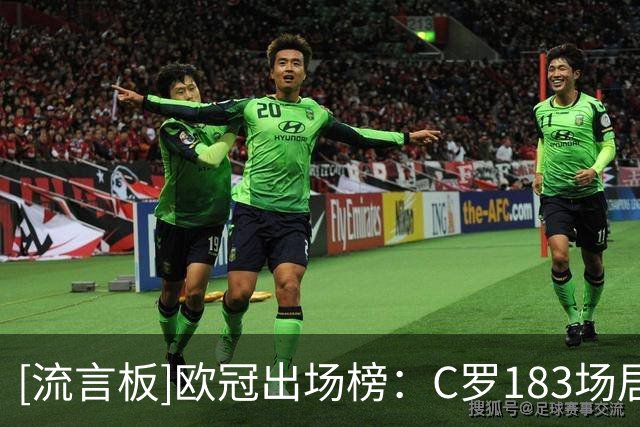 [流言板]欧冠出场榜：C罗183场居首；诺伊尔追平穆勒/梅西并列第三